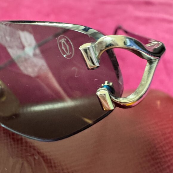CARTIER RIMLESS SUNGLASSES w/ CASE PLATINUM FRAME GREY LENS - Picture 12 of 17